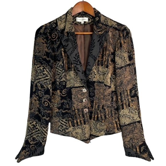 ANNE FONTAINE Tapestry Corset Back Blazer Jacket Floral Black Brown Velvet 42 10 - Picture 2 of 16